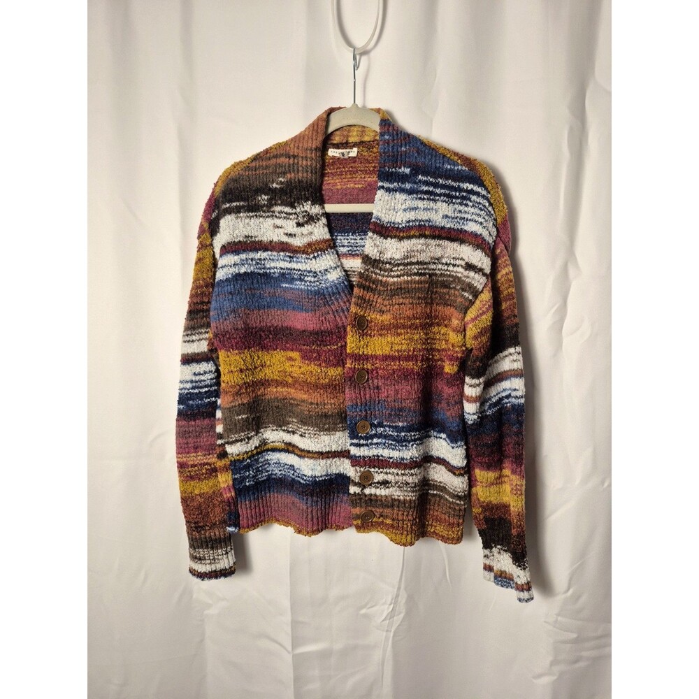 Earthbound Women's M Chunky Knit Striped Cardigan Sweater Boho Slouchy Cozy